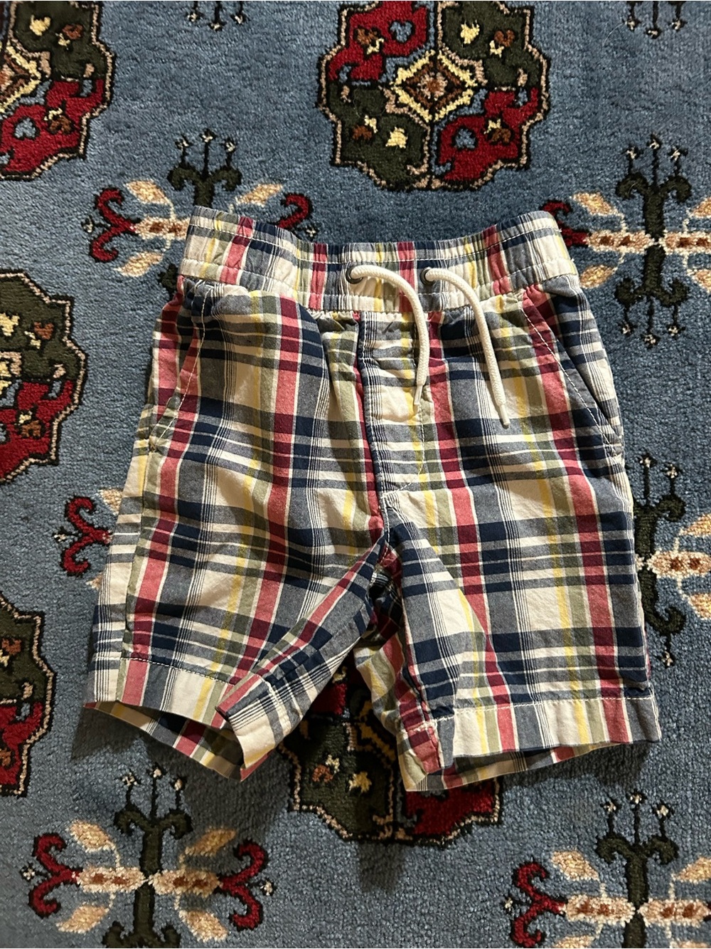 GAP Boys Plaid Drawstring Shorts - Red, Navy & Yellow